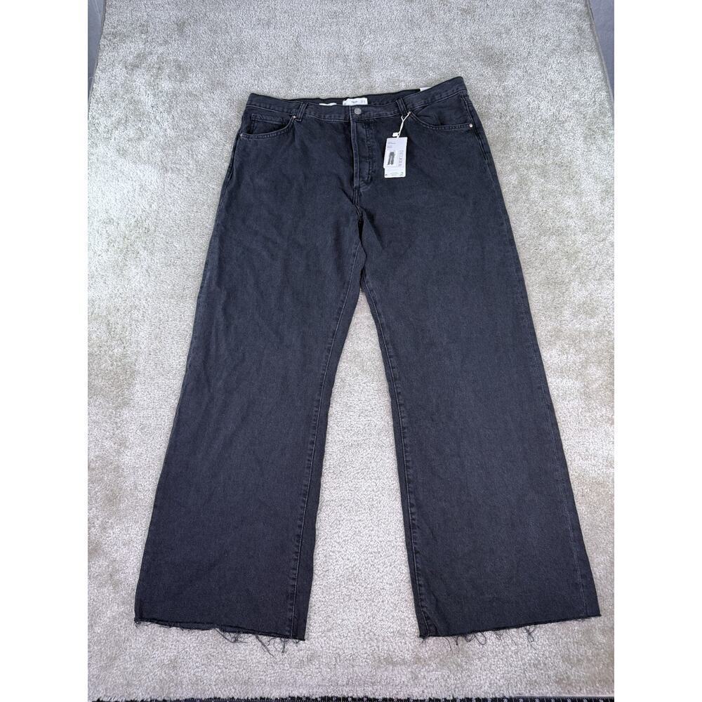 NWT Mango MNG Nora Wide Leg Jeans Raw Hem Medium Black Womens Size 16 D105